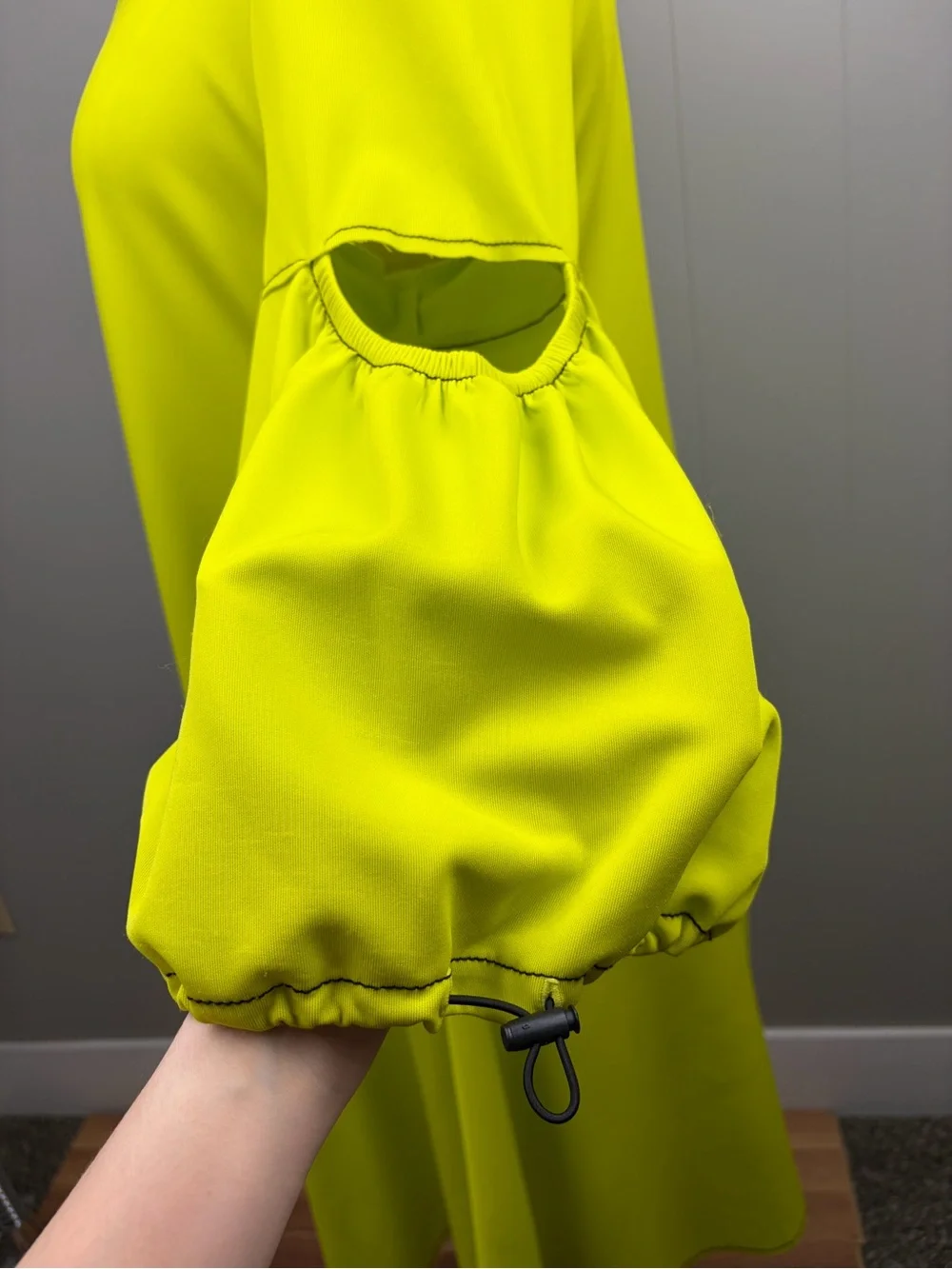 IC Collection Neon Chartreuse Cut Out Balloon Sleeves Handkerchief Dress XXL NWT